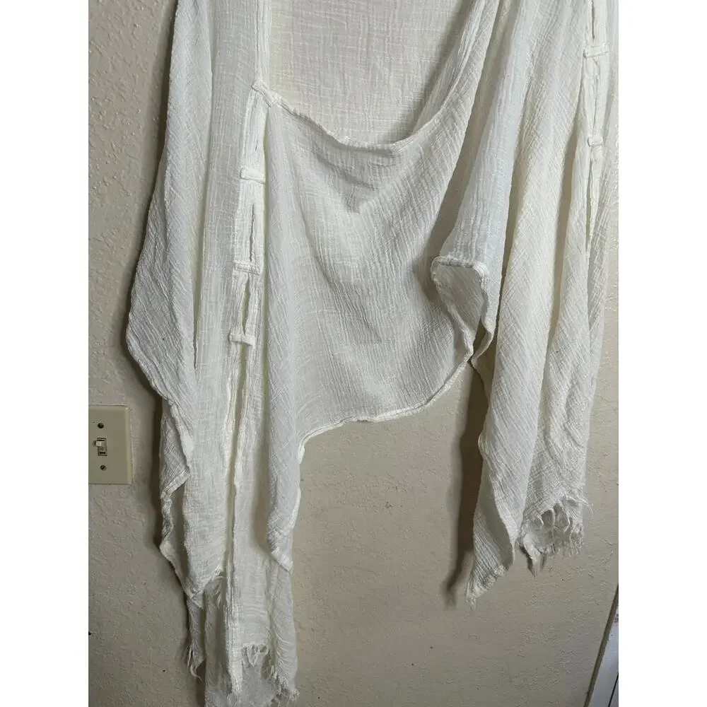 The Handloom Los Angeles Cotton Gauze Wrap Shawl Poncho Ivory One Size
